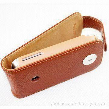 Genuine Leather Case for HTC Magic/Google G2 with Magnetic Clip Closure, Yellow Color and Flip Type